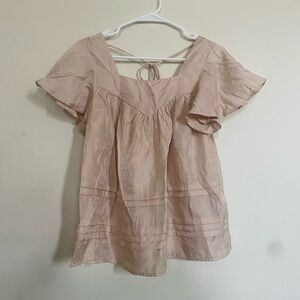 NWT L Love Champagne Flutter Sleeve Blouse SZ S